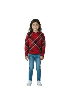 CHARTER CLUB Fall Christmas Sweater Girls Size 4T Plaid Pullover Crew Neck